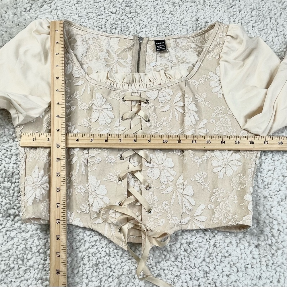 Milkmaid Blouse Crop Lace Up Romantic Cottage Ren Fair Fairy Indie Sz Large - Picture 13 of 13